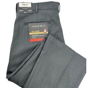 AXIST Mens Dress Pants 34x32 Charcoal Gray Pleated No Iron Straight Fit NEW!